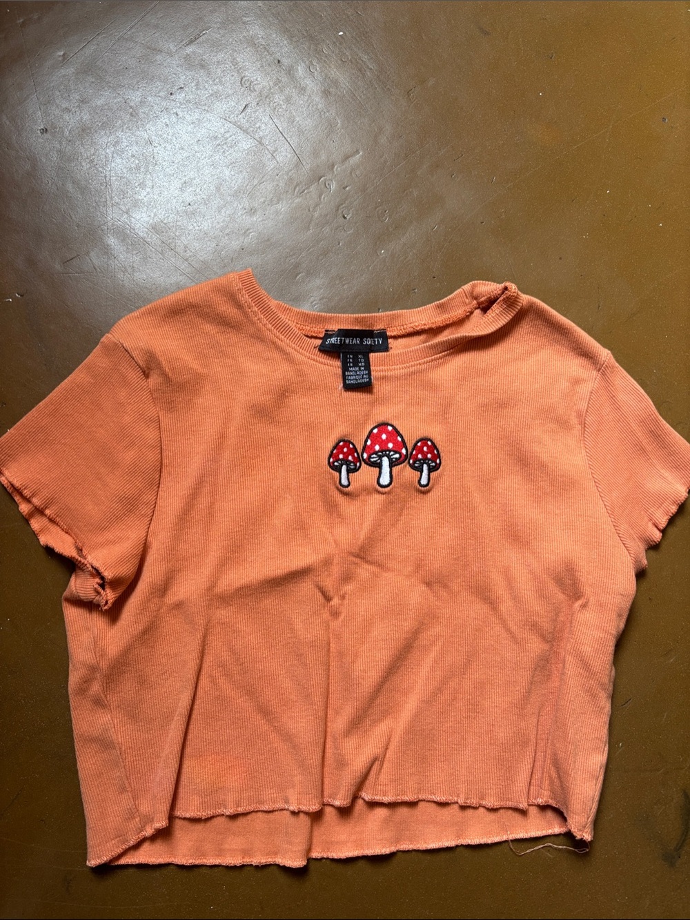 Streetwear Orange Mushroom Crop Tee